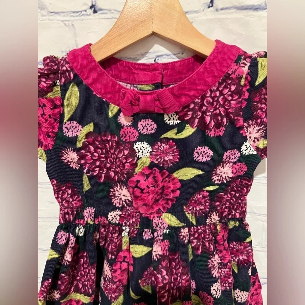 Gymboree Girl Dress Beautiful Flowers Purple Magenta Corduroy Holiday 3T